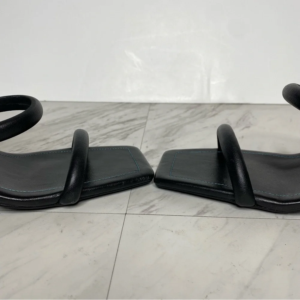 New! Free People Parker Double Strap Square Toe Black Leather Heeled Sandal 41